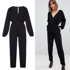 Allsaints Surplice Molli Jumpsuit in Black with Studded Waist